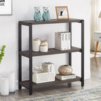 Bookshelf and Bookcase, 3 Tier Vintage Shelf for Office, Rustic Wood and Metal Book Shelves, Grey