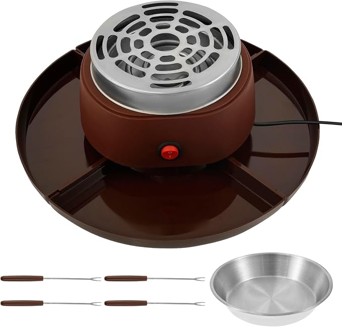 2-in-1 Electric Chocolate Fondue & Marshmallow Toaster Set, with 4 Forks & Detachable Trays, DIY Dessert Station for Parties & Birthdays