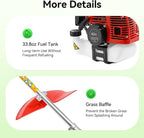 Gas Powered String Trimmer, 2 Stroke Air-Cooled Cordless Lawn Edger Gasoline Weed Eater with 2 Blade Heads for Garden Lawn Grass Hedge Trimmer (43CC, 1.25KW)