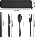 2 Sets Large Reusable Utensils Set with Case, Portable Cutlery Sets | Plastic, Black and Grey, Chopsticks Fork Spoon Knife Set with Lunch Box, For Camping Travel Daily Lunch Use Picnic Outdoor