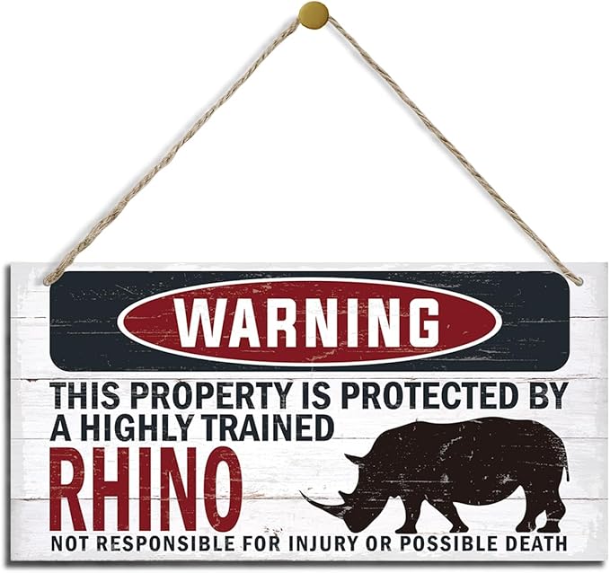 Warning Sign, Bhino Warning Wood Plaque Sign, Funny Door Signs, Decorative Wood Hanging Suspension Plaque, Farmhouse Wooden Wall Decor, Outdoor Hanging Wooden Signs