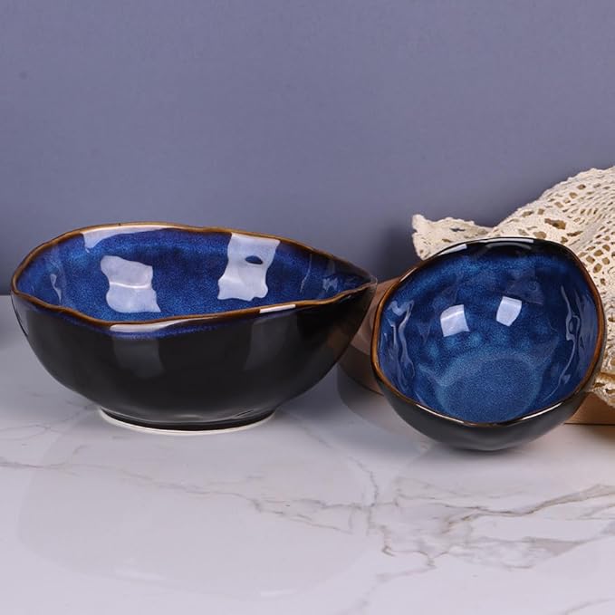 6" Blue Ceramic Decorative Bowl, Entryway Table Decor Pottery Key Bowl, Candy Dish, Salad Bowl, Blue Decor Small Jewelry Trinket Dish for Bedroom, Centerpiece, Bedside Table, Living Room Decor