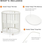 Stokke Sleepi Mini Bundle, White - includes Crib/Bed, Mattress & Drape Rod - Suitable for Ages 0-5 Years Old - Adjustable & Stylish