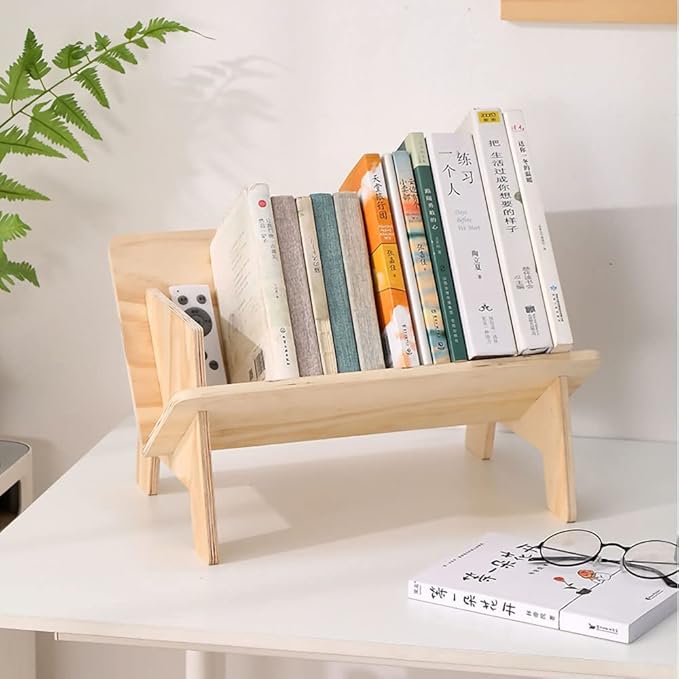 Wood Bookcase, Tilted Bookcase,Desktop Bookshelf Simple Tabletop Tilted Bookcases for Books Magazine CD,Desk Organizers and Storage Rack in Living Room/Office/Home.