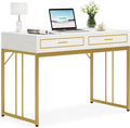 47’’ Computer Desk with 2 Drawers, White Gold Writing Desk Make Up Vanity Table