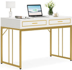 47’’ Computer Desk with 2 Drawers, White Gold Writing Desk Make Up Vanity Table