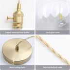 Mid Century Modern Pendant Light Nordic White Chandelier with Hand Blown Flower Glass Shade Brass Adjustable Height Dining Table Pendant Lamp with Switch for Kitchen Island Dining Room Hotel