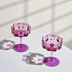 Khen Flower Vintage Wavy Glass Coupes Martini, Champagne & Cocktail Coupes - Set of 2-7oz Colorful Cocktail Glasses & Champagne, Prosecco, Mimosa Glassware Copyright Design - Amethyst Purple