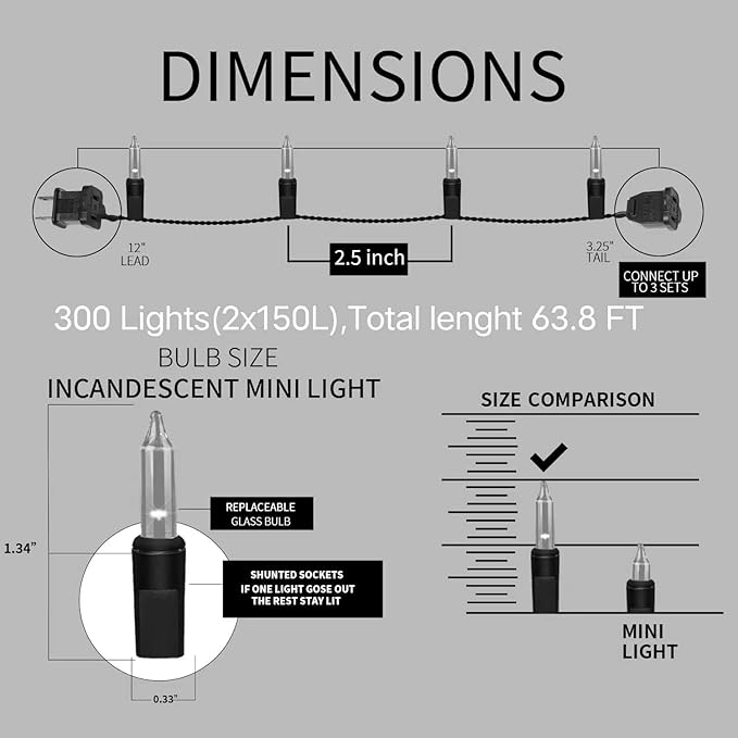 300LIGHTS(2*150L) PURPLE Extra-Bright With End Connectors Halloween Decorative Lights 19.44m UL Certified Mini String Light Set Waterproof for Halloween Home Garden Christmas Tree Party Patio