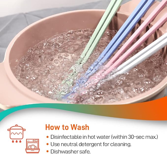 Reusable Long Silicone Cooking Chopsticks with Spoon 12 Inches 2 Pairs Set, Dishwasher Safe, BPA-free Non-Slip, Non-Scratch, Korean Japanese Kitchen Utensils (Pastel Grey 2 Set)