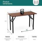 Frylr Small Foldable Desk 43.3''X 19.6''X 29.5'',Foldable Table with 2 Power Sockets and 2.1A USB Charging Ports, Folding Computer Desk for Home Office, No Install Needed, Walnut + Black Leg