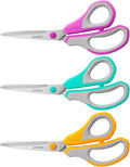 QMVESS 8.5" Scissors All Purpose 3 Pack Heavy Duty for Office School Fabric | Ultra Sharp 2.5mm Thick Stainless Blade, Ergonomic Comfort Grip, Left & Right Handed Classroom Must-Have Cutting General Use