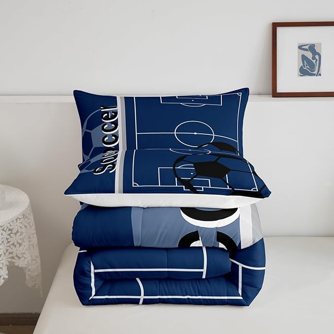Feelyou Kids Football Comforter Set Queen Size Rugby Sports Bedding Set for Boys Girls Teens Bedroom Decor Soccer Ball Game Comforter Football Lover Duvet Set with 2 Pillow Case