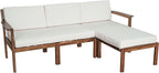 Outdoor Patio Furniture Set with Acacia Wood L-shaped Sectional Sofa, Armchair and A Small Table, 4-Piece for Gardens Backyards Balconies, Onesize, Beige Cushions