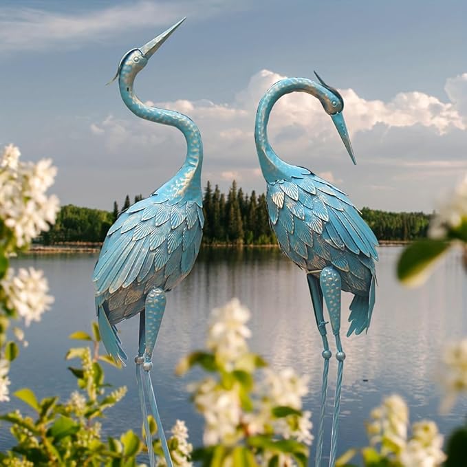 35-40 Inch Standing Garden Crane Statues for Outdoor Set of 2 Metal Birds Garden Sculptures Yard Art for Home Backyard Patio Lawn Decoration