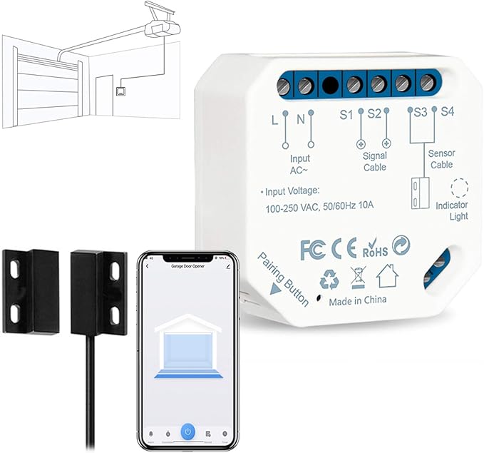 LoraTap Smart WiFi Garage Door Opener Controller, Wireless Remote Control Switch Timer Open/Close Monitor, Smart Life App Control, Voice Control, Works with Alexa and Google Home, No Hub Required