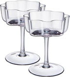 Khen Flower Vintage Wavy Glass Coupes Martini, Champagne & Cocktail Coupes - Set of 2-7oz Colorful Cocktail Glasses & Champagne, Prosecco, Mimosa Glassware Copyright Design - Gray