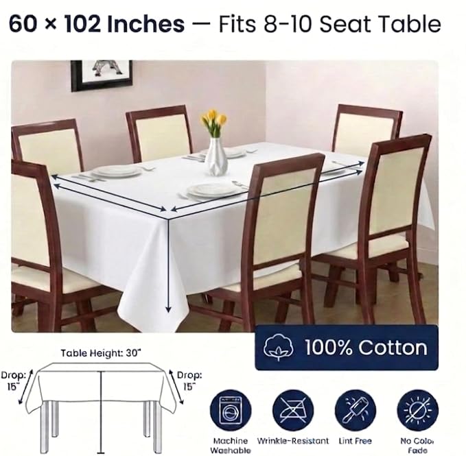 Urban Villa Tablecloth Cotton Tabletop 60x102 (8-10 Seats) White