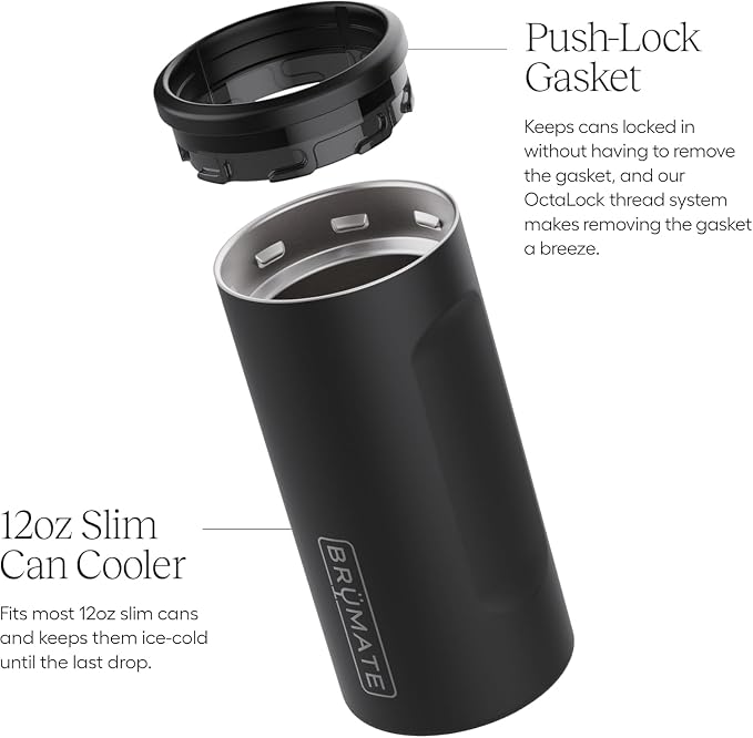 BrüMate Hopsulator Slim Can Cooler Insulated for 12oz Slim Cans | Skinny Can Insulated Stainless Steel Drink Holder for Hard Seltzer, Beer, Soda, and Energy Drinks (Glacier)