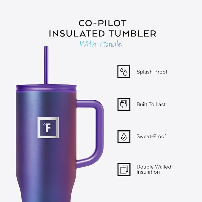 IRON °FLASK 40 oz Co-Pilot Insulated Travel Mug | Insulated Travel Mug with Straw & Flip Cap Lids - Cup Holder Fit, Leakproof, BPA Free (Cobalt Blue)