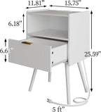 Nightstand,Modern Bedside Table with Storage Drawer and Open Wood Shelf, Accent Night Stand with Solid Wood Legs for Living Room, Bedroom and Small Spaces,Easy Assembly (White-Outlet)