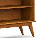 SIMPLIHOME Draper SOLID HARDWOOD 30 inch x 64 inch Mid Century Modern Low Bookcase in Teak Brown for The Living Room, Study Room and Office