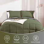 Basic Beyond Twin Comforter Set for Girls and Boys - Fluffy Twin Bed Comforter Set for All Seasons - Reversible Olive Green and Dark Grey Comforter Set - 2 Pcs (1 Comforter + 1 Pillow Sham)