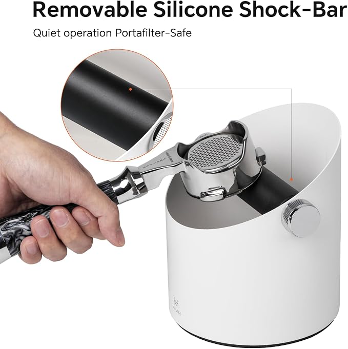 Espresso Knock Box Large Capacity - 15 Pucks Coffee Knock Box with Barista Towels, Removable Knock Bar & Non-Slip Base, Steel Coffee Puck Bin for Home, Espresso Accessories, White