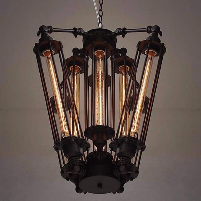Industrial Steampunk Style Chandelier Vintage Pendant Light Loft Ceiling Fixture for Country Hotel Restaurant Bar Creative Ceiling Lamp (8 Heads)
