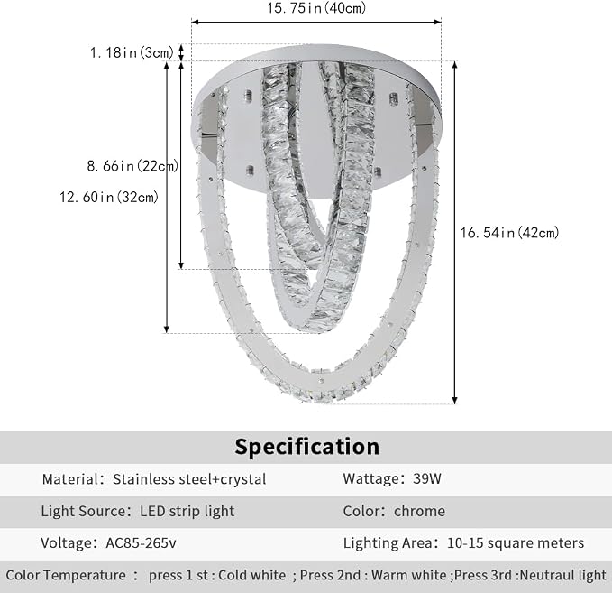 Modern Crystal Ceiling Light Chandelier, Flush Mount Lighting Fixture Pendant Ceiling Lamp Light for Living Room Bedroom Dining Room Hallway