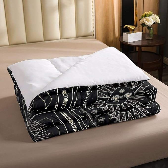 Erosebridal Bohemian Sun Moon Comforter Set Twin Size, Constellation Down Comforter, Starry Sky Quilted Duvet, Exotic Style Black Room Decor Duvet Insert,Super Soft Breathable