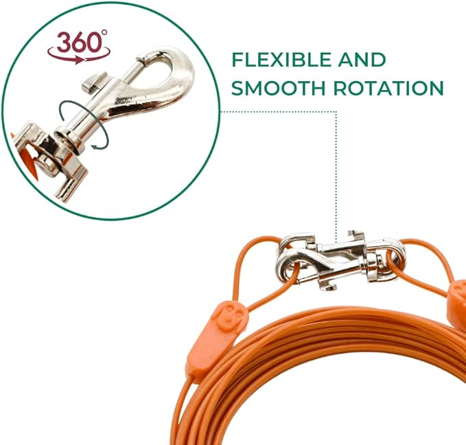 IntelliLeash 20FT Tie-Out Cables for Dogs - Strong, Safe, and Durable Dog Tie-Outs for Small Dogs up to 90 Pounds - Weather and Wear Resistant Galvanized Aircraft Cable for Outside Use