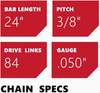 KAKEI 24 Inch Chainsaw Chain 3/8" Pitch .050" Gauge 84 Drive Links Fits Husqvarna 460 (Rancher), Stihl 33RS 84 25"/24" MS390 MS310 MS361 MS460 MS500 - Echo 72LPX84CQ, E84 (3 Chains) - Full Chisel