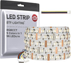 BTF-LIGHTING RGBCCT 5 Colors in 1 LED Tape Lights 5050SMD RGBWW RGB+Dimmable Color Temperature 2700K-6500K 16.4ft 96LED/m 480LED IP30 DC12V White PCB for Home Decoration(No Adapter or Controller)