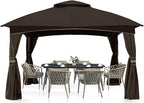 MASTERCANOPY Outdoor Patio Gazebo for Garden with Upgrade Steel Frame and Netting Walls (10x10,Brown)