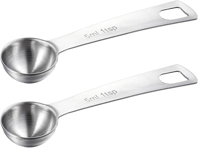 Lusofie 2 Pcs 1 Teaspoon Measuring Spoons 5ml Mini Spoons Stainless Steel Measuring Spoons For Kitchen Cooking Spoon Coffee Spoon (Silver)
