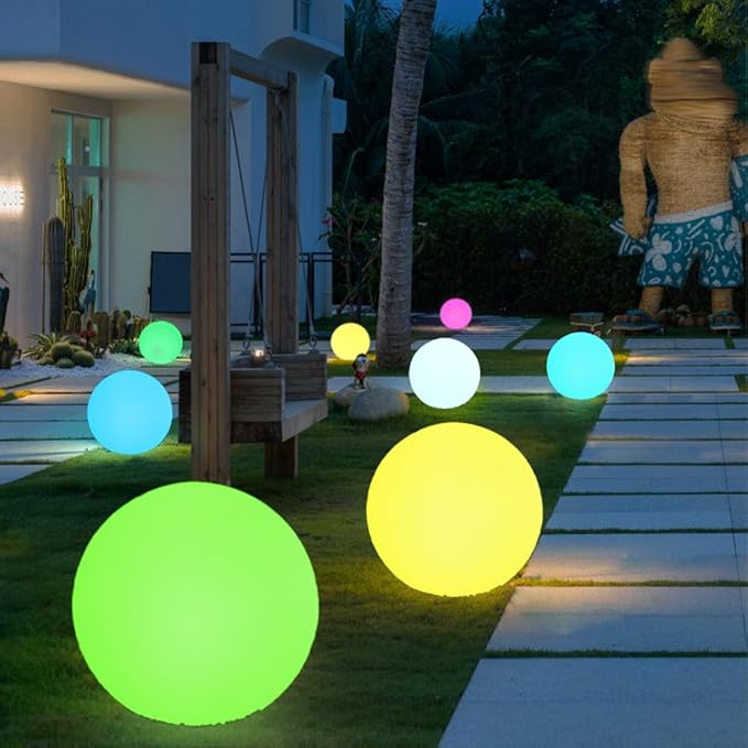 Large LED Glowing Ball Light, 20-in Outdoor LED Garden Orb Lights, Rechargeable Globe Lights RGB Color Changing Globe Floor Lamp Mood Lamp w/Remote, Waterproof Light Up Ball Light for Patio Lawn Decor