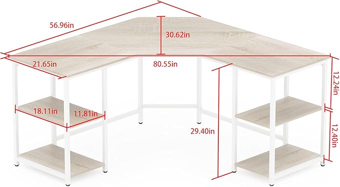 Elephance Large L-Shaped Computer Desk with Shelves, Corner Desk, Home Office Writing Workstation, Gaming Desk PC Latop Table with Storage