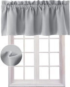 Hiasan Valance Curtains for Kitchen Blackout Thermal Insulated Solid Window Curtain Valance, Silver Grey, 60 x 18 Inches, 1 Panel