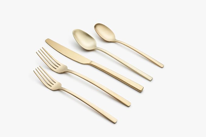 Cambridge Silverware Set, Beacon Gold Satin 16-Piece Flatware Set, Service For 4, 18/0 Stainless Steel, Dishwasher Safe, Flatware Cutlery Sets, Utensils, Knives Spoons and Forks (Gold, 16 Pieces)