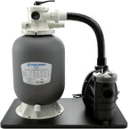 FibroPool Sand Filter Pump System For Above Ground Swimming Pools - Designed and Assembled in USA - Hose Adapters Included - High Efficiency - FSP Series (FSP14 0.2HP) Black