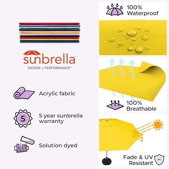 Midtown Umbrellas Push Pop Sunbrella Umbrella 9 Feet Outdoor Umbrella in Sunbrella Yellow Acrylic - Patio, Backyard, Garden, Picnic Table & Pool - Black Pole
