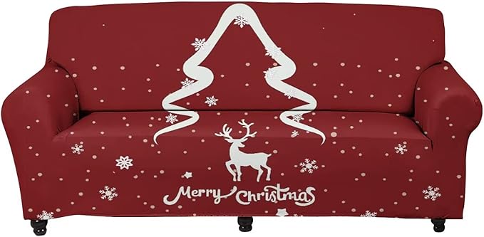 FKELYI Super Stretch Sofa Slipcover Christmas Reindeer Snowflake Printed Sofa Couch Cover Washable Furniture Protector with Elastic Bottom-S