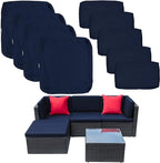 ClawsCover 9Pack Outdoor Seat and Back Cushions Replacement Covers Fit for 5 Pieces 4-Seater Wicker Rattan Patio Conversation Set Sectional Couch Furniture,Navy-Include Covers Only (Large)