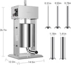 Electric Sausage Stuffer Maker, Vertical Electric Stuffer 11 Adjustable Speed Stainless Steel Commercial Sausage Filler Meat Stuffers with 5 Stuffing Tubes, Home & Commercial (26Lb/12L)