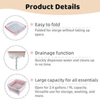 Collapsible Wash Basin for Baby Bottles - 2.4 Gallons Portable Wash Bin for RV Camping Sink, Space-Saving Dish Tub (Pink)