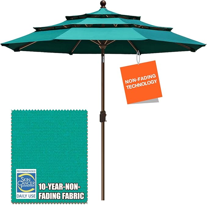EliteShade USA 10-Year-Non-Fading 9Ft 3 Tiers Market Umbrella Patio Umbrella Outdoor Table Umbrella with Ventilation, Teal