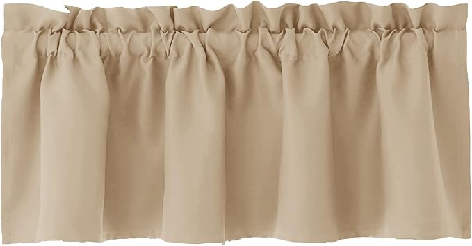 Hiasan Blackout Valance Curtains for Solid Room Darkening Rod Pocket Valances for Windows, 42 x 12 Inches Length, Biscotti Beige, 1 Panel
