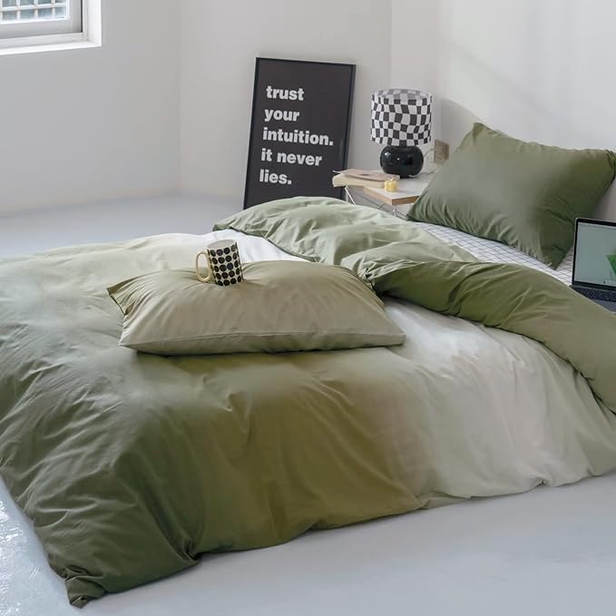 Gradient Green Comforter Set Ombre White Green Bedding Set Twin Women Aesthetic Comforter 3 PCs Green Color Bed Comforter Set Twin Gradient White and Green Comforter Set Twin