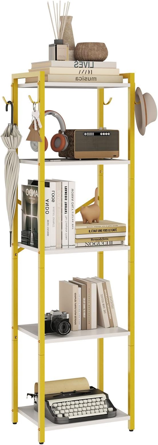 YMYNY Bookshelf, 5-Tier Ladder Shelf Organizer, Narrow Shelving Unit, Corner Storage Racks, Large Capacity Bookcase, for Home Office Living Room Balcony Bathroom, 57.7" H, Metal Frame,HBC005W
